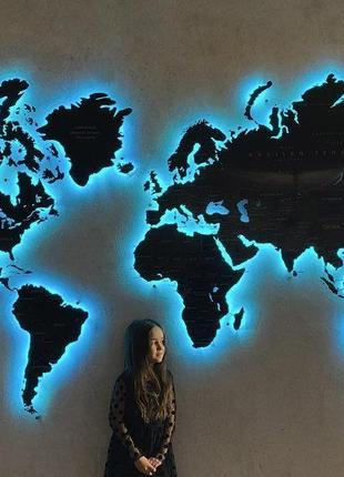 Карта мира с печатью на оргстекле и подсветкой по контуру xl-2000x1200мм1 фото