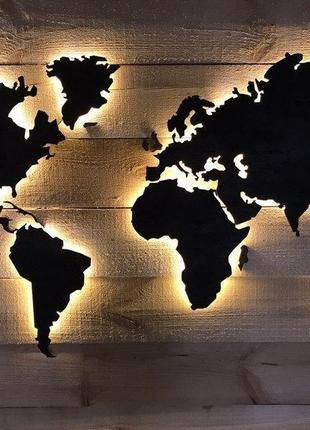 Деревянная карта мира с подсветкой (холодная) led map xs-100х60 см1 фото