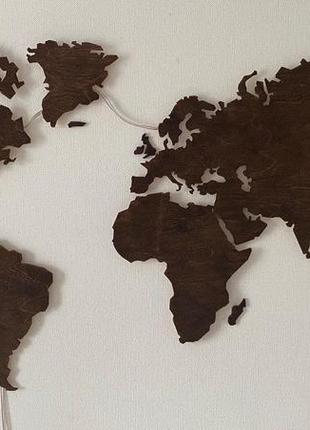 Дерев'яна карта світу з led підсвічуванням (тепла) s-120x70 см