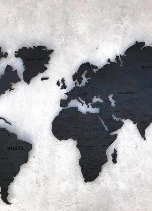 Деревянная карта мира с подсветкой (холодная) m-150x90 см антрацит2 фото