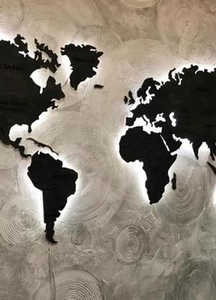 Дерев'яна карта світу з підсвічуванням (холодна) m-150x90 см антрацит1 фото