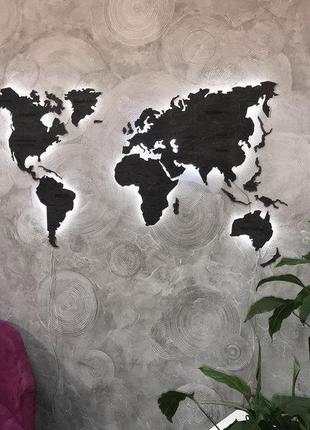 Деревянная карта мира с подсветкой (холодная) s-120x70 см антрацит2 фото
