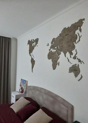 Деревянная карта мира с подсветкой (холодная) l-170x100 см антрацит1 фото