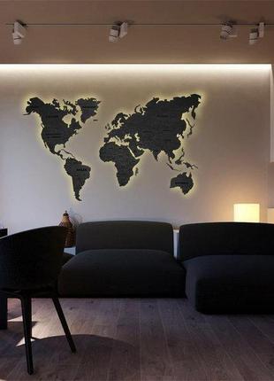 Деревянная карта мира с подсветкой (теплая) хl-200x120 см антрацит4 фото