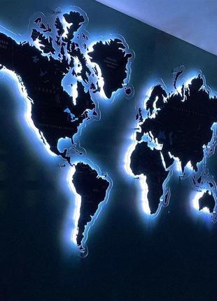 Карта мира с печатью на оргстекле и подсветкой по контуру xxl-2500x1500мм3 фото