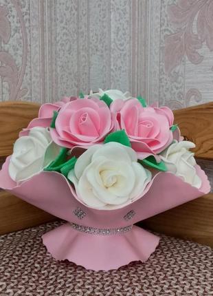 Світильник ручної роботи букет з рожевих і білих троянд3 фото