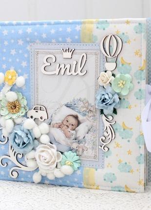 Скрап альбом для новонародженого хлопчика , фотоальбом для малюка на рік