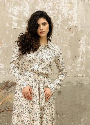 Плаття-сорочка із італійського штапеля міді довжини з квітами 42-52 розміри різні кольори7 фото