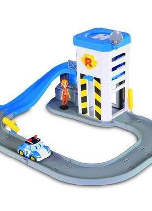 Трек с подъемником, фигуркой и машинкой поли, robocar poli