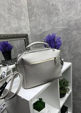 Світло-сіра - стильна, якісна сумка lady bags на два відділення з двома знімними ременями (0268)5 фото