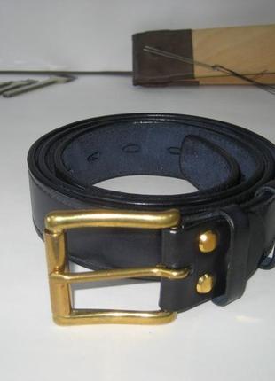 001 m b38 мужской кожаный ремень 38мм, тёмно синий с ручной прошивкой (mens leather belt navy blue)