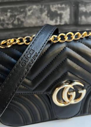 Жіноча сумка через плече гучі стильна gucci класична, сумка на ланцюжку повсякденна чорна6 фото