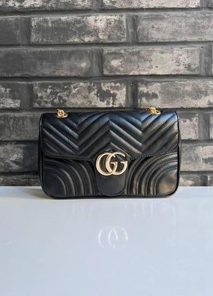 Жіноча сумка через плече гучі стильна gucci класична, сумка на ланцюжку повсякденна чорна