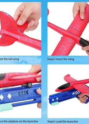 Детский игрушечный пистолет-катапульта с самолетом, blue-red, velice3 фото
