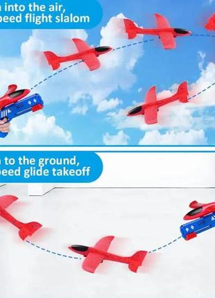Детский игрушечный пистолет-катапульта с самолетом, blue-red, velice2 фото
