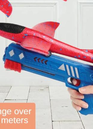 Детский игрушечный пистолет-катапульта с самолетом, blue-red, velice4 фото