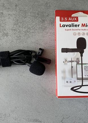 Микрофон петличний для смартфона lavalier gl-142 3.5 aux с дополнительным разъемом 3.5 aux