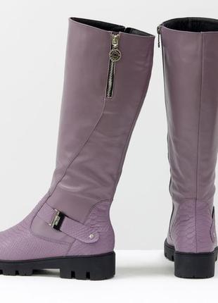 Эксклюзивные кожаные сапоги лилового цвета осень-зима6 фото