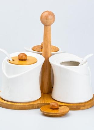 Сервировочный набор для соусов и конфитюра с ложками на бамбуковой подставке 3 шт2 фото