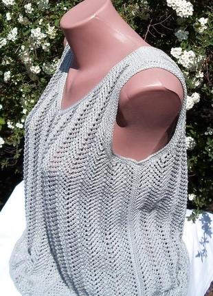 Майка -топ жіноча в'язана бавовна легка ажурна прямий силует літо сталь колір-сірий3 фото