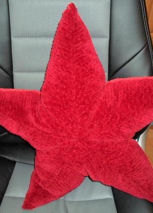 Вязаная подушка плюшевая "морская звезда" декоративная, интерьерная двухцветная диванная подарок авт1 фото