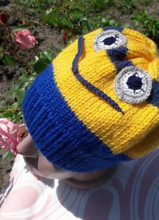 Вязаная шапка "миньон" полушерсть  детская трикотаж осень зима весна подарок4 фото