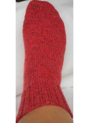 Плетені шкарпетки жіночі напіввовна червоний меланж трикотаж ручна робота2 фото