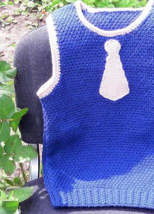 Дитяча плетена жилетка безрукавка  напіввовна трикотаж синя2 фото