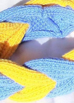 Повязка на голову женская широкая вязаная жёлто голубая2 фото