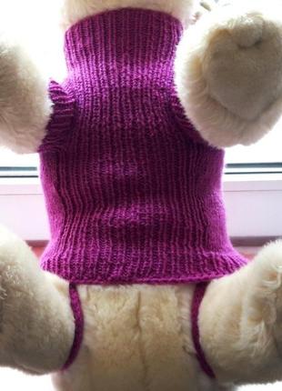 Свитер собакам ши-тцу вязаный тёплый с рукавом фиолетовый фиксатор для лапок1 фото