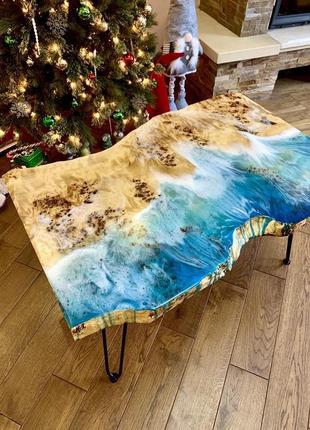 Деревянный стол с эпоксидной смолой, журнальный стол, стол в гостиную6 фото