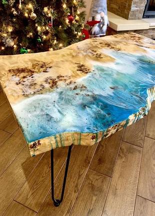 Деревянный стол с эпоксидной смолой, журнальный стол, стол в гостиную3 фото