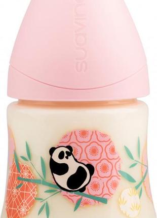 Пляшка для годування suavinex історії панди анатомічна соска, повільний потік рожева 150 мл (303953)