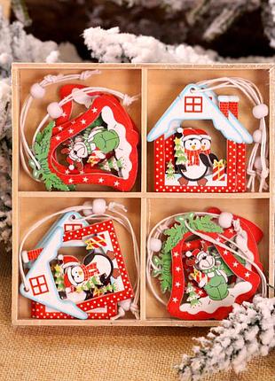 Набор деревянный елочных игрушек пингвин 12 шт, belove