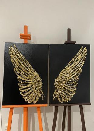 Картина крила,картина,картина золотом , картина с золотом, картина поталью,поталь, золото, акрил