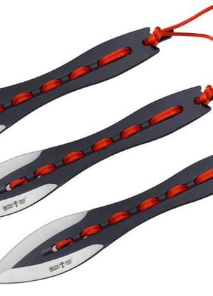 Набір 3 шт ножів для метання метал + плетений шнур стійкий до подряпин чорне лезо + чохол для тренувань
