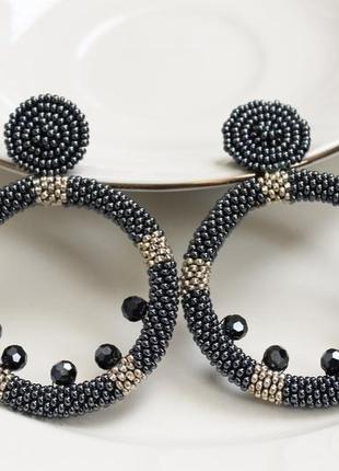 Набір: круглі сережки і браслет з бісеру і кришталевих намистин5 фото
