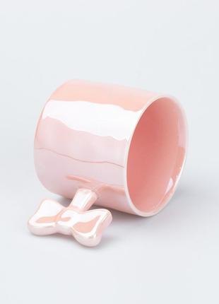 Чашка з ручкою у вигляді бантика керамічна 350 мл рожева2 фото