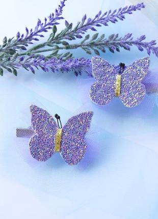 Бабочки из экокожи заколки для волос, фиолетовые бабочки летние