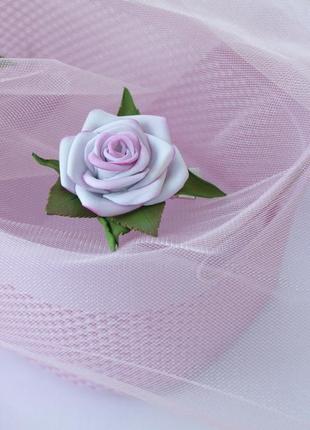 Роза заколка для волос (розочка из фоамирана белая,розовая), розовые летние бантики1 фото