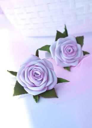 Роза заколка/резинка для волос (розочка из фоамирана белая,розовая), розовые бантики