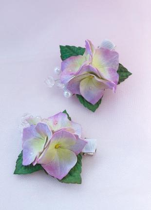 Гортензия заколки/резинки для волос, цветочные аксессуары, цветок на заколке, фиолетовый бант2 фото