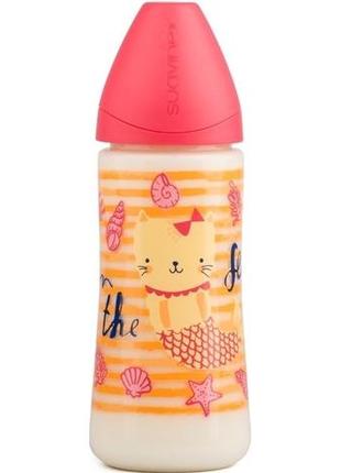 Пляшка для годування suavinex морські історії анатомічна соска, швидкий потік рожева 360 мл (304003)