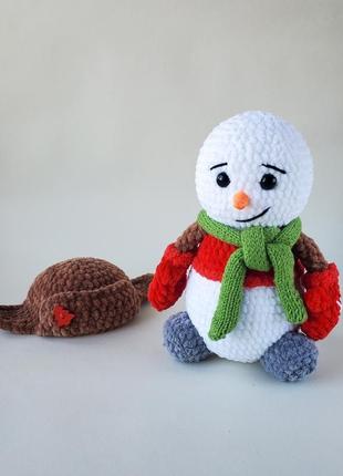Плюшевий сніговик. в'язана м'яка новорічна іграшка5 фото