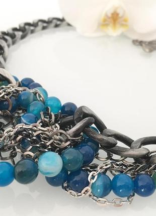 Синее ожерелье с агатами3 фото