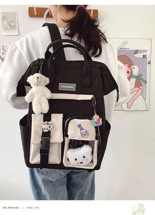 Школьная сумка-рюкзак для девочки в корейском стиле, модный черный молодежный рюкзак в школу от 5 класса
