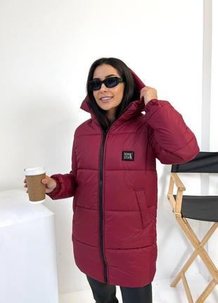 Женская теплая зимняя куртка бордового цвета 25515 n 46/483 фото