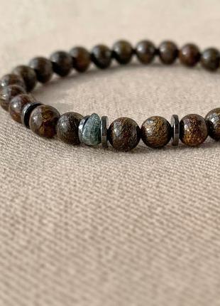 Браслет из бронзита и турмалина.  мужской браслет. талисман. оберег.