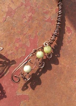 Колье, проволока, медь, колье, ожерелье цвета папоротника8 фото