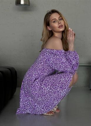 Приталенное платье мини, с цветочным принтом, лиловое2 фото